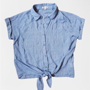 Short Sleeve chambray Crop Top